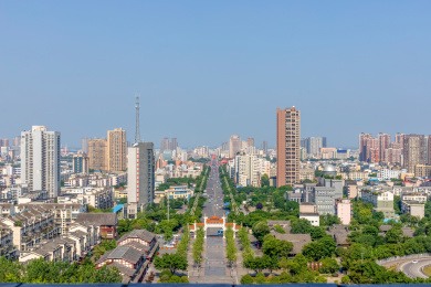 中国四川省德阳市城市建筑群景观