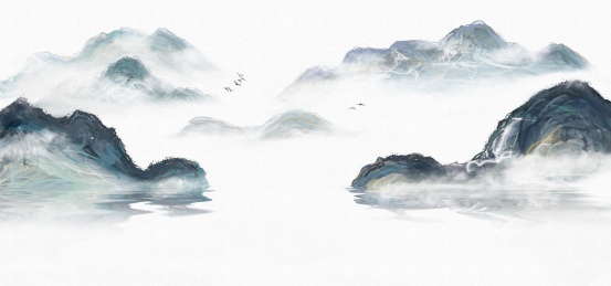 手绘中国风水墨意境山水风景