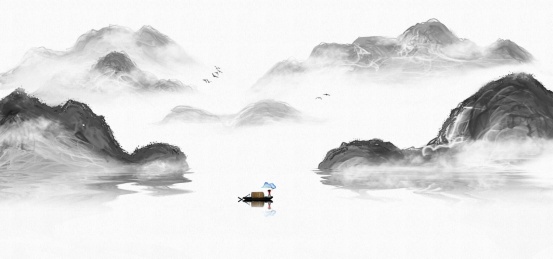 手绘中国风水墨意境山水风景