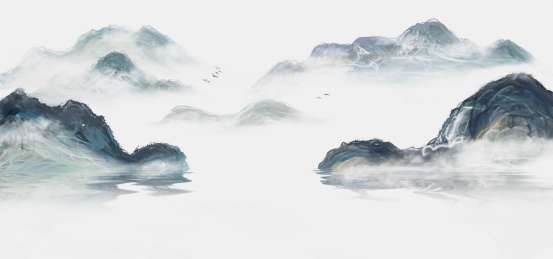 手绘中国风水墨意境山水风景