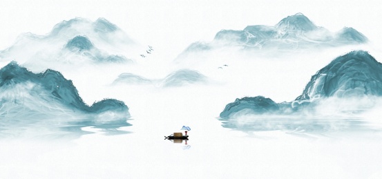 手绘中国风水墨意境山水风景