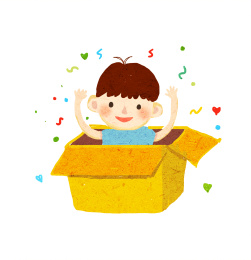卡通插图从礼物盒子里出来庆祝的孩子