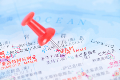 安圭拉首府瓦利在地图上的位置标注