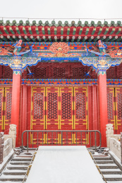 冬季风雪中的中国辽宁省沈阳清故宫的崇政殿