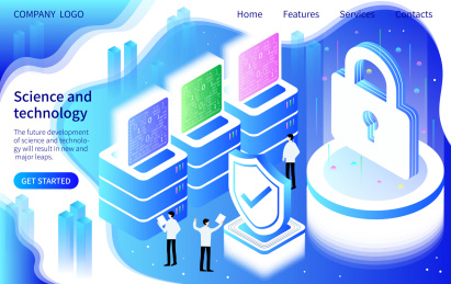 2.5D科技未来数据加密信息安全矢量插画