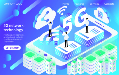 2.5D移动科技5G云共享云时代矢量插画