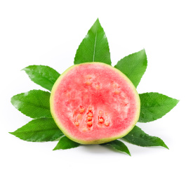 白底上的喇叭番石榴切面