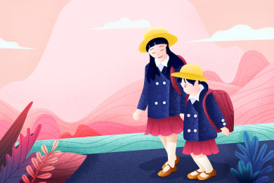 姐妹两个小女孩放暑假回家出去玩