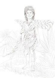 素描绘画丛林披着虎皮的少年