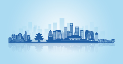 中国北京市地标扁平化建筑剪影