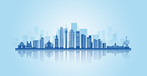 中国天津市地标扁平化建筑剪影合集