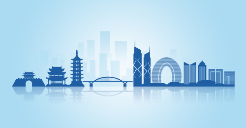 中国浙江省湖州市地标建筑剪影