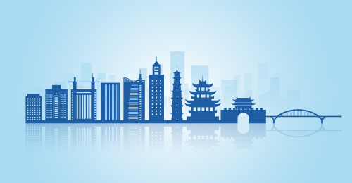 中国浙江省衢州市地标建筑剪影