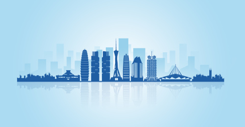 中国河南省郑州市地标建筑剪影