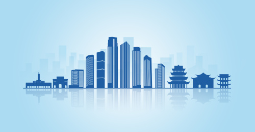 中国山东省济南市地标建筑剪影