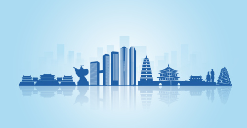 中国陕西省西安市地标建筑剪影