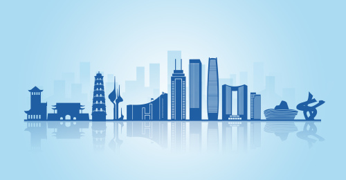 中国广东省东莞市地标建筑剪影