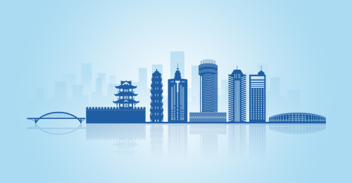 中国广东省肇庆市地标建筑剪影