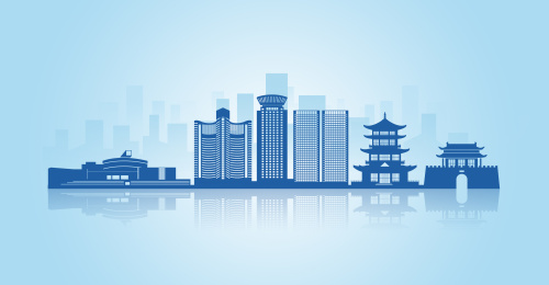 中国江西省景德镇市地标建筑剪影