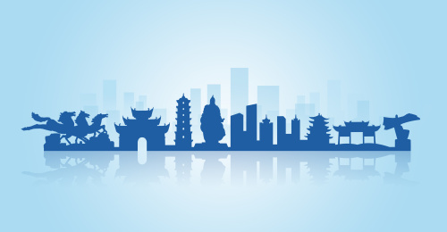 中国安徽省马鞍山市地标建筑剪影