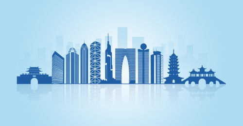 中国江苏省城市地标建筑剪影合集