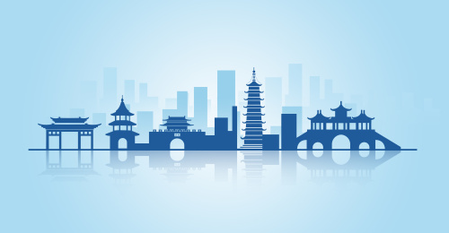 中国江苏省扬州市地标建筑剪影