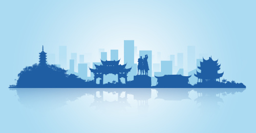 中国江苏省镇江市地标建筑剪影