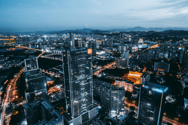 中国广东省惠州市俯角城市夜景