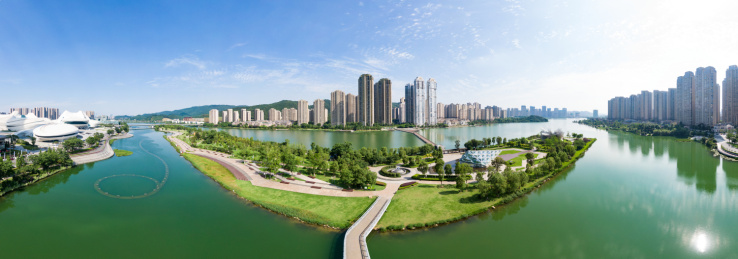 中国湖南省长沙市梅溪湖节庆岛航拍