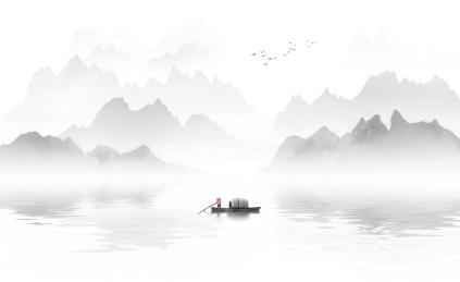 手绘新中式意境水墨山水画