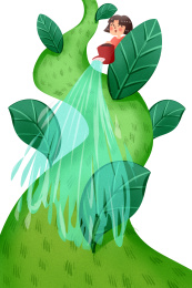 小清新风格植树节女孩浇水插画元素