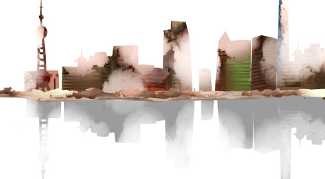 水彩风格香港维多利亚港插画元素