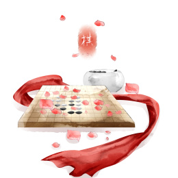  水彩风格中国古典围棋插画