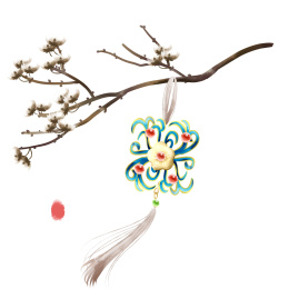  水彩风格中国古代配饰与植物插画元素