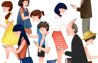 小清新风格人群玩手机插画人物元素