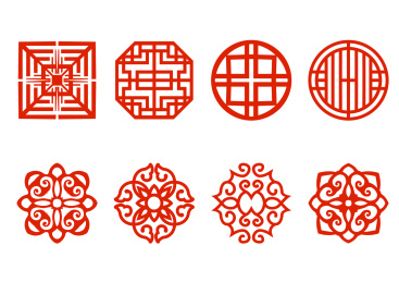 八个红色的中国风剪纸窗花