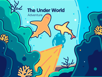 海底世界潜水员在探险偶遇大白鲨