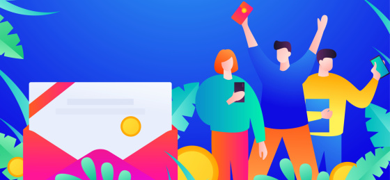 邀请好友获得返现与收益增值概念插画