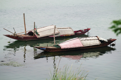 静静地停泊在河面上的小渔船
