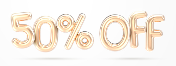 50% off 三维渲染金色铝膜气球字