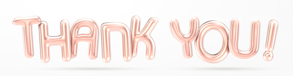 THANK YOU 三维渲染玫瑰金铝膜气球字