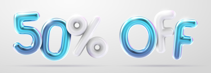50% off 三维渲染蓝白铝膜气球字
