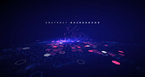  矩阵的无数块、大数据、量子计算机概念、云计算、彩色黑洞效果。