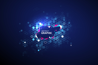  矩阵的无数块、大数据、量子计算机概念、云计算蓝色科技背景。