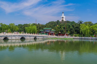 中国北京北海公园琼华岛永安寺白塔风光