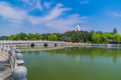 中国北京北海公园琼华岛永安寺白塔风光