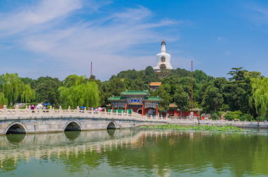 中国北京北海公园琼华岛永安寺白塔风光
