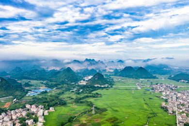 航拍中国广西玉林市兴业县乡村自然风光