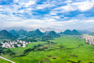 航拍中国广西玉林市兴业县乡村自然风光
