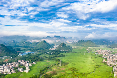 航拍中国广西玉林市兴业县乡村自然风光